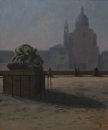 1053. Florence, Ognissanti Square, 2000<br>
Oil on canvas - 23.5 x 19.5(60 x 50 cm)