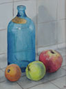 116. Blue Bottle and Fruit, 1999<br>
Watercolor, 11.5" x 8" (30 x 20 cm)