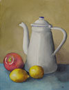 117. White Jug and Fruit, 2000<br>
Watercolor, 13" x 9.5" (32 x 24 cm)