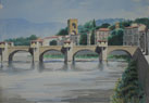 12. "Alle Grazie" Bridge (before W. War II), Florence, 1998<br>
Watercolor, 9.5" x 13.5" (24 x 34 cm)