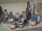 122a. Still-life in the Studio, 1964<br>Watercolor,  15" x 20" (38 x 50 cm)